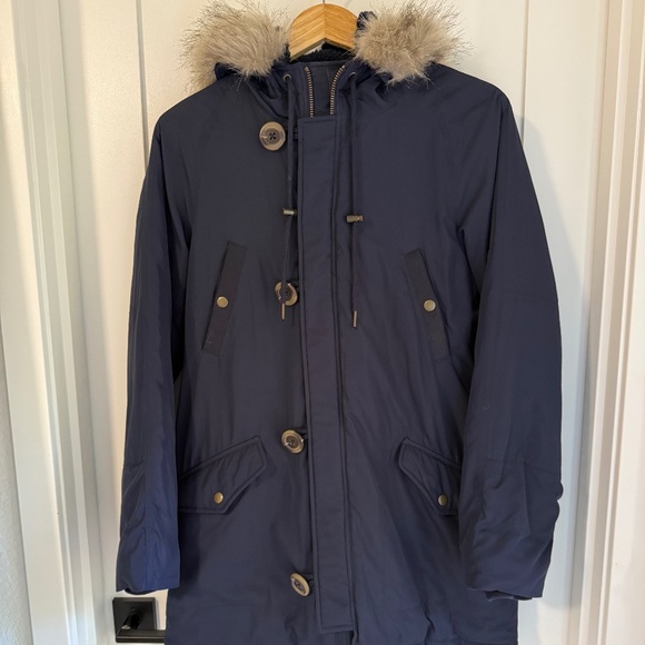 J. Crew Military Parka Navy with Removable Faux Fur Sherpa Hood Size Small - Picture 1 of 4